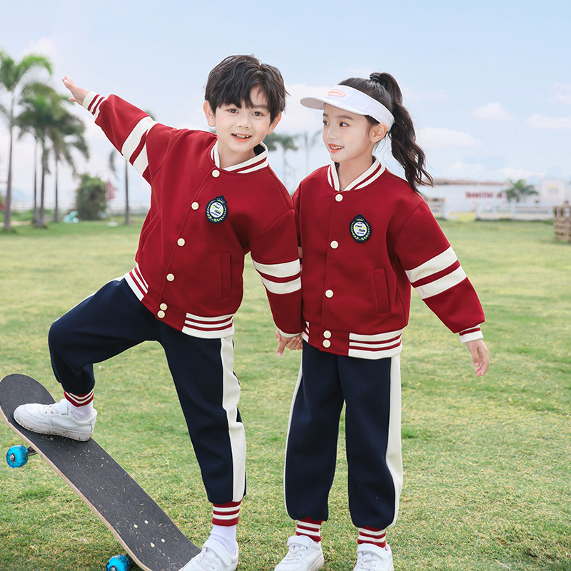 School uniform set for primary school students, spring and autumn three-piece set, class uniform for children, spring and summer kindergarten uniform, British style sportswear