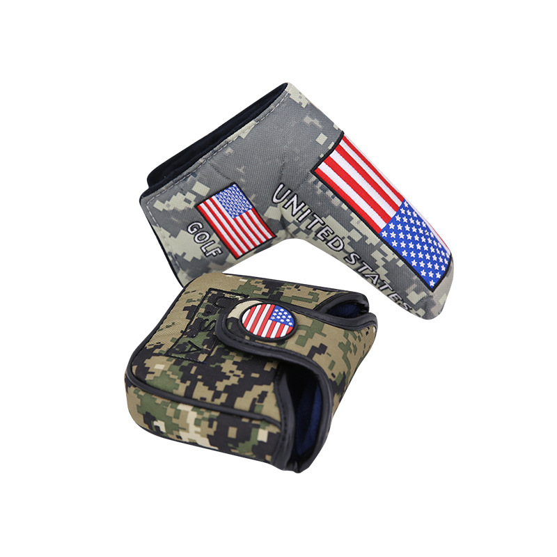 Golf camuflaje bordado putter cubierta cuadrado putter cabeza cubierta protectora nylon hebilla magnética a la imagen