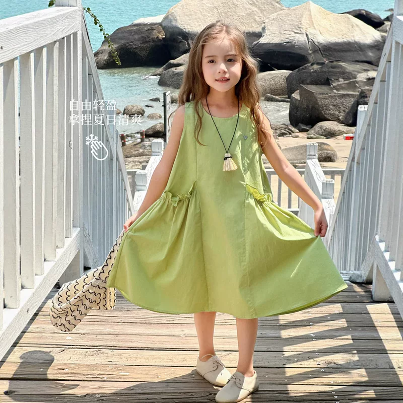 Cotton light and thin breathable summer sleevless dress sleevless, A-line