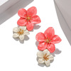 Fashionable double-layer earrings, multicoloured trend spray paint, European style, flowered