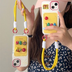 卡通M豆卡包適用iPhone15promax手機殼蘋果14pro手提繩13/12女11x