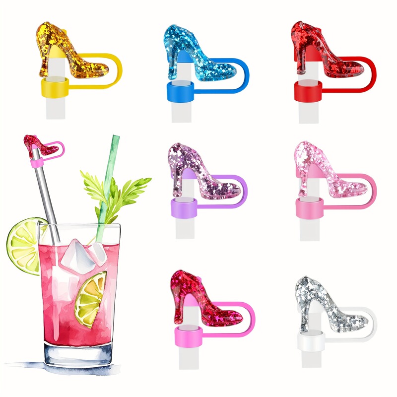 Cross-border resin princess crystal shoes straw cap glitter high heels dust plug accessories personality straw pack diy