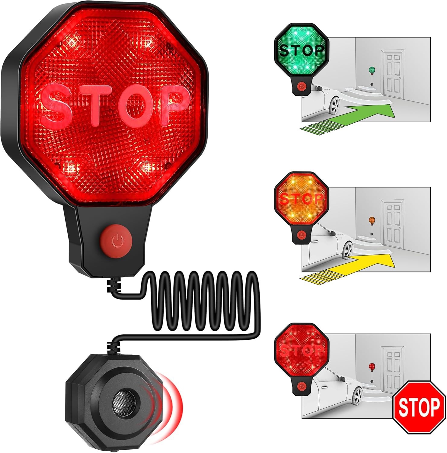 Adjustable Garage Parking Sensor Aid with Led Indicator Dual Power Rotary Connector