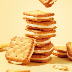 【量販五盒裝】味滋源夾心餅乾五盒裝檸檬餅乾泡牛奶休閒兒童零食