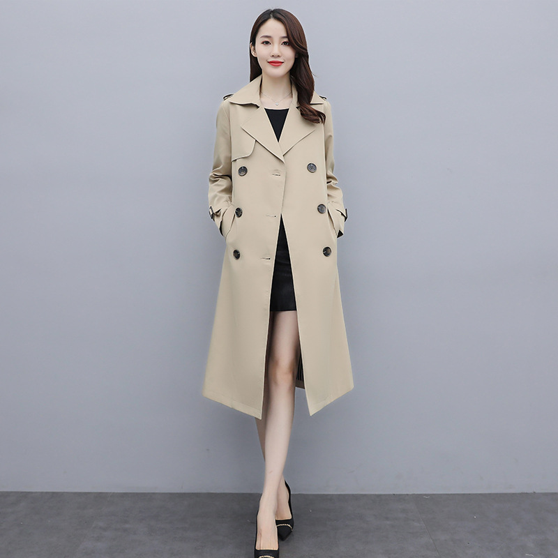 2022秋冬新款实拍现货韩版翻领复古风Chic气质绑带中长款风衣外套