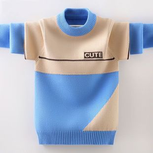 Boys' Sweater New 2025 Children's Sweater Knitwear for Older Kids, Stylish Korean Version, Fleece-Lined and Thickened for Autumn and Winter