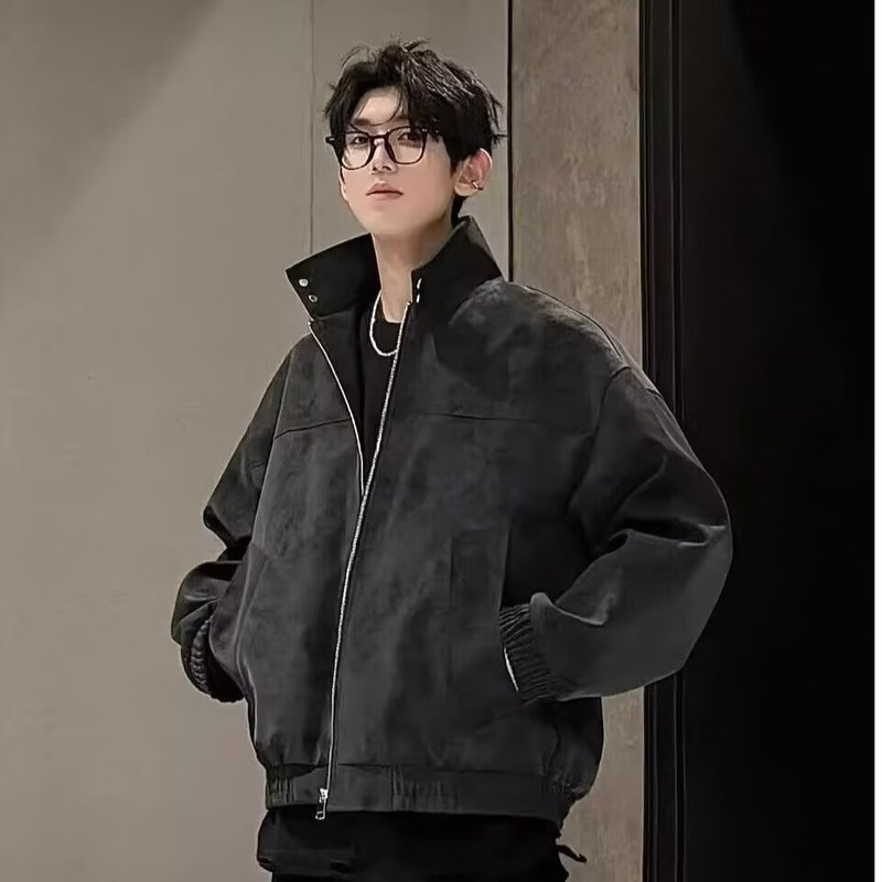 Men's Pu Leather Tie-Dye Jacket, New Spring and Autumn Style with Unique Design, Stand Collar Jacket, Trendy Men's Leather Coat