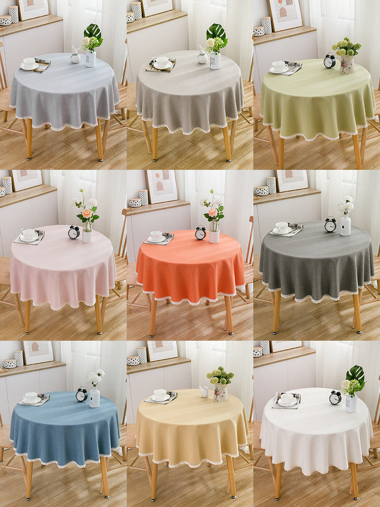 纯色棉麻布艺圆形桌布加厚大圆桌台布现代简约餐桌布茶几盖巾净色