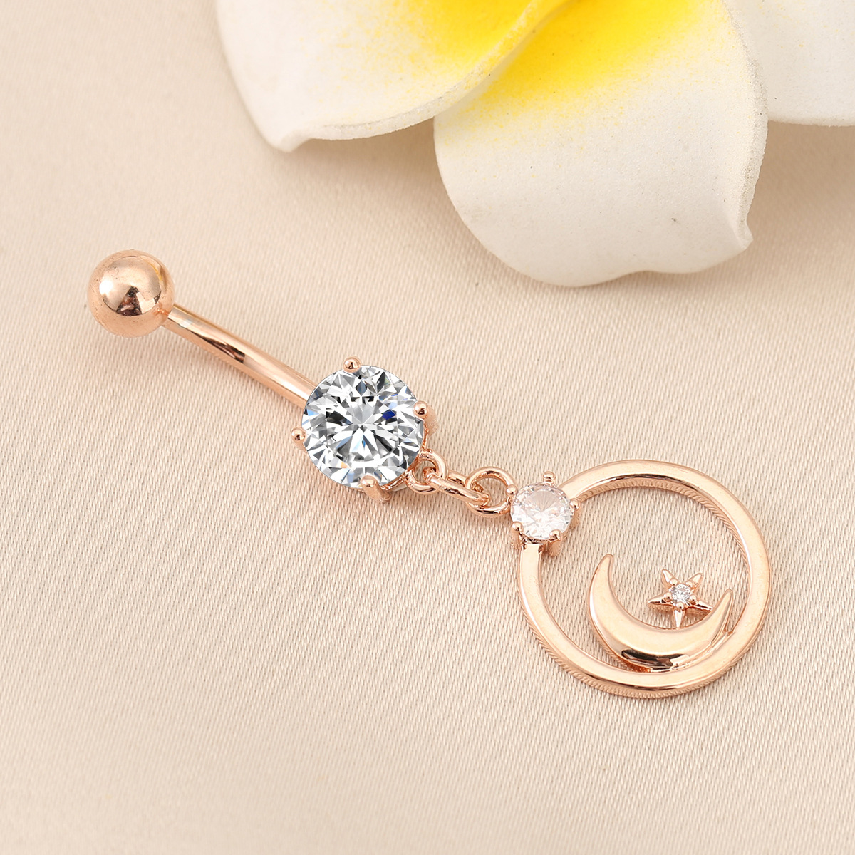 Piercing ombelico stella e luna con zircone gioiello elegante_voghion.com