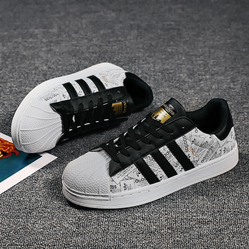 Shell-toe gold label black women's casual sneakers with three stripes, versatile for couples, non-slip flat-soled white men's shoes