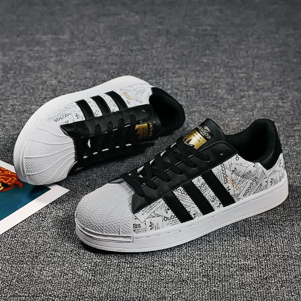 Shell-toe gold label black women's casual sneakers with three stripes, versatile for couples, non-slip flat-soled white men's shoes