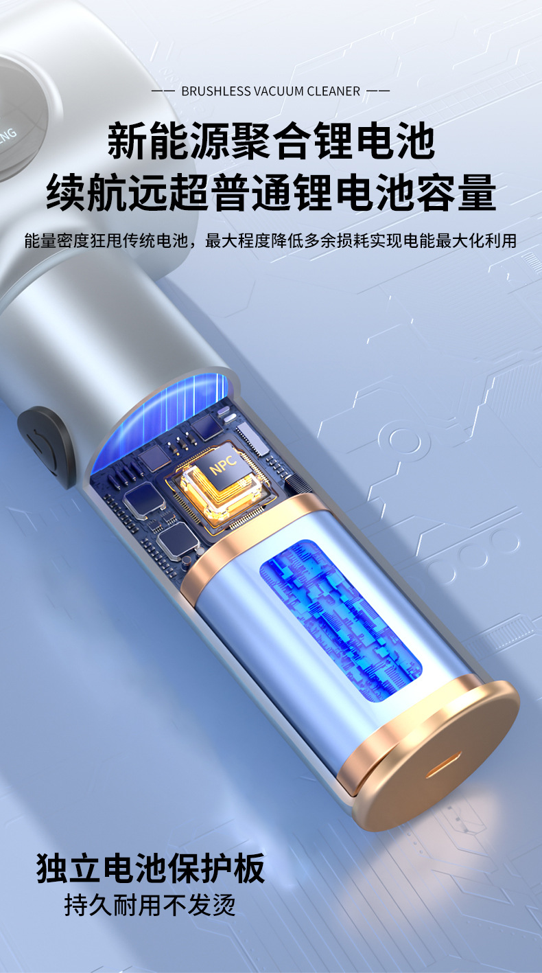 Wireless Car Vacuum Cleaner Digital Display Household Small Portable Lithium Battery Five-In-One Powerful Suction Handheld Hair Suction Device