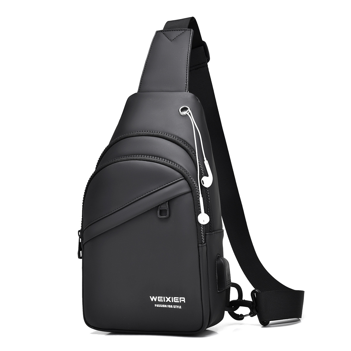New Sports and Leisure Chest Bag for Men, Large Capacity Men's One Shoulder Crossbody Bag, Portable USB Charging Crossbody Chest Bag_voghion.com