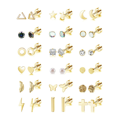Best Selling 18 Pairs of Aurora AAA Zirconium Earrings with 316L Stainless Steel Body Piercing Jewelry on Amazon