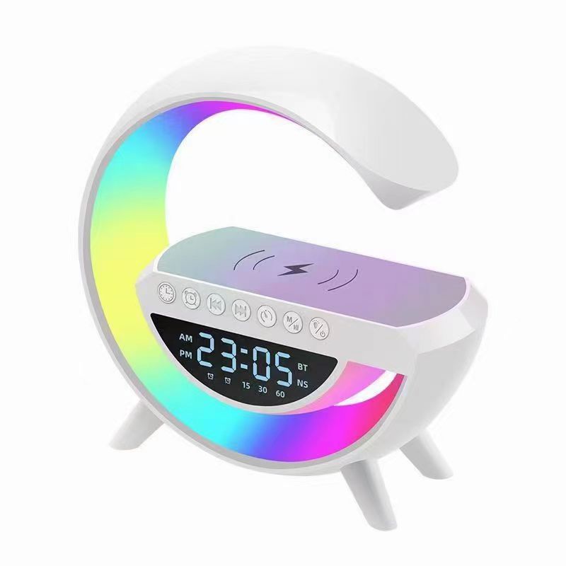 人気の 3401 ビッグ G Bluetooth スピーカークリエイティブナイトライトカラフルな目覚まし時計付きスマート多機能ワイヤレス充電スピーカー|undefined