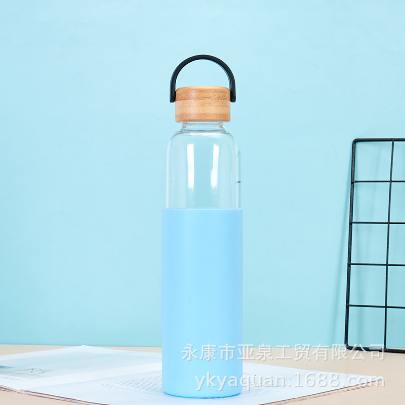 Nuevo vidrio de borosilicato transparente grueso de doble capa, taza de agua de vidrio de té de flores portátil para exteriores, logotipo de impresión de regalo