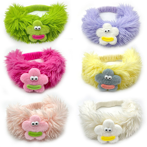 Cute and quirky, long-haired, plush striped ox horn-shaped face-washing party hair tie for girls