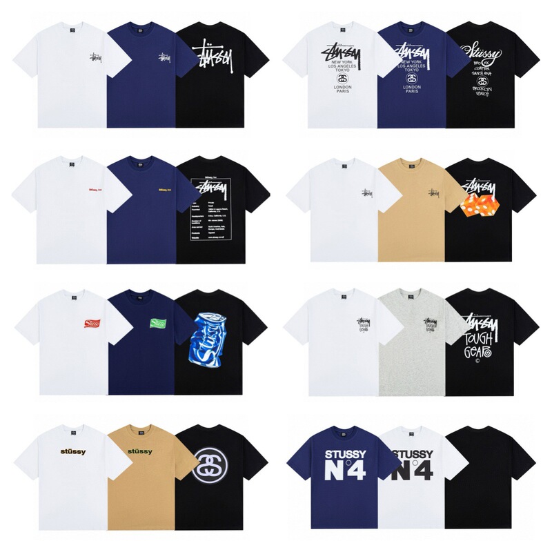 Cross-Border Original Standard Trendy Brand Stu Short-Sleeved T-Shirt Dice Black Eight Ice Cream Basic American Couple Model