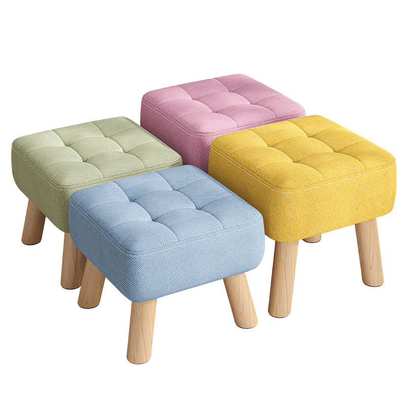 Taburete pequeño de madera maciza estilo corto para el hogar tela simple color cuadrado taburete bajo sala de estar banco pequeño sofá taburete para cambiar zapatos