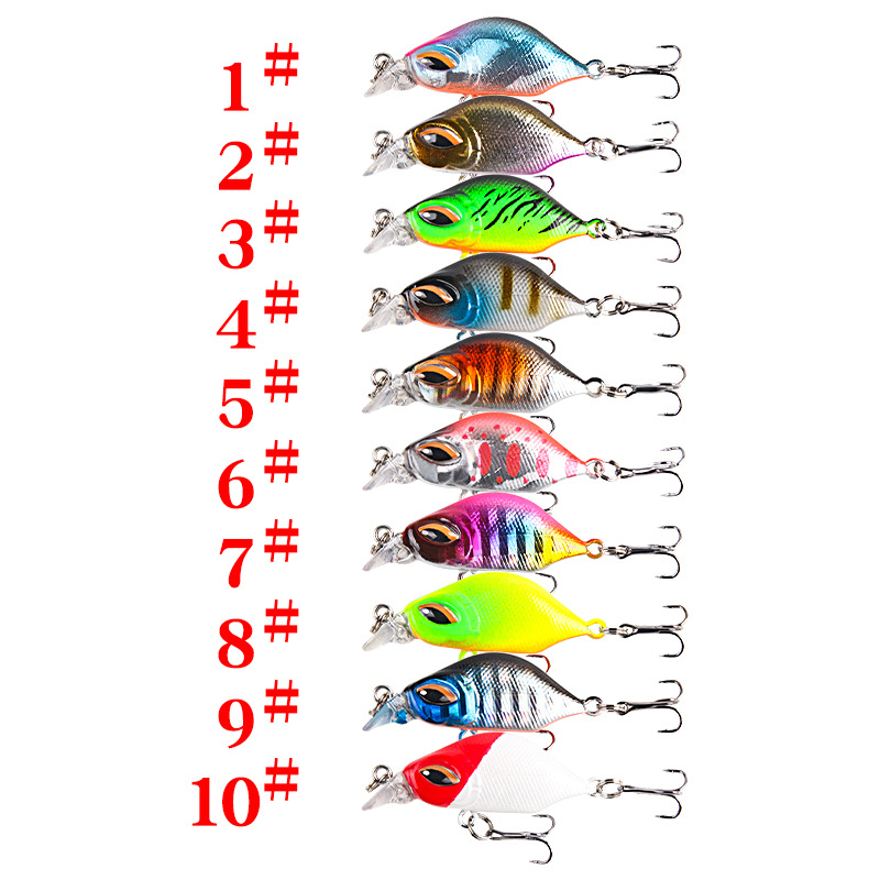 ABS plastic hard bait, ten colors, sinking type, mini micro lure, chubby minnow imitation bait, 4.4 cm, 3.5 g, reinforced treble hooks