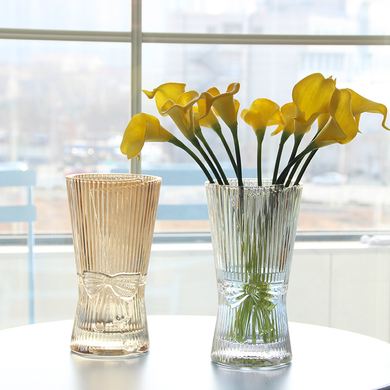 Bowknot glass vase transparent hydroponic green radish rich bamboo Lily Rose vase living room flower arrangement living room decoration