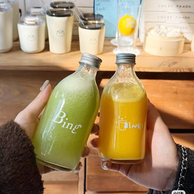 New Transparent Glass Cold Extraction Ice Drops Juice Bottle 500 ml Milk Tea Bottle Sealed with Lid Beverage Bottle Coffee Bottle
