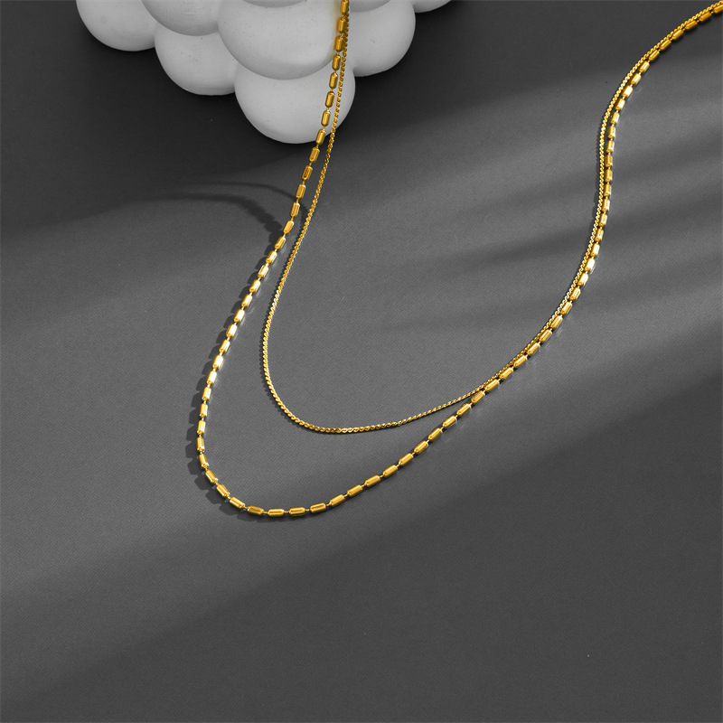16g Weight 0.03µm-0.05µm Gold Plating Thickness PVD Coated Real Gold Plated 18K Gold Solid Color Titanium Steel Simple Style Waterproof Non Tarnish Titanium Steel Layered Necklaces