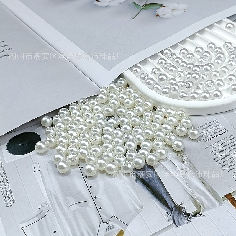 DIY服装首饰配件批发 3-20mm白色米色塑料ABS仿珍珠 直孔圆形珍珠