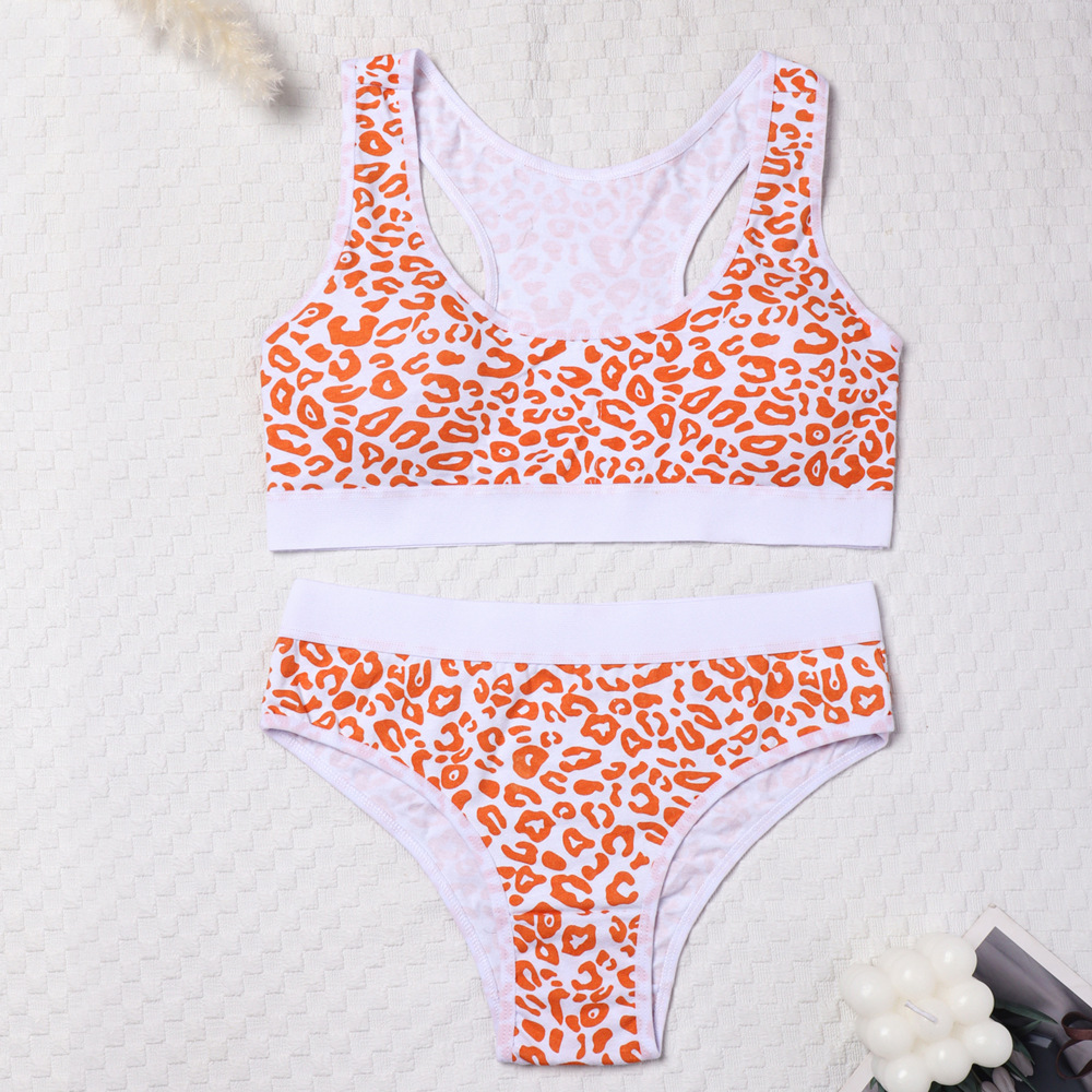 Ropa interior de desarrollo para niñas, copa fija de algodón con almohadilla para el pecho, sin anillo de acero, estampado de leopardo, sujetador de espalda deportivo para niñas