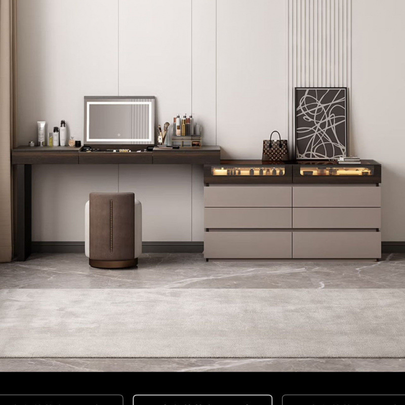 Solid Wood Italian Smart Dressing Table and Cupboard Integrated Jewelry Cabinet Bedroom Bedside Storage Cabinet Flip-Top Dressing Table
