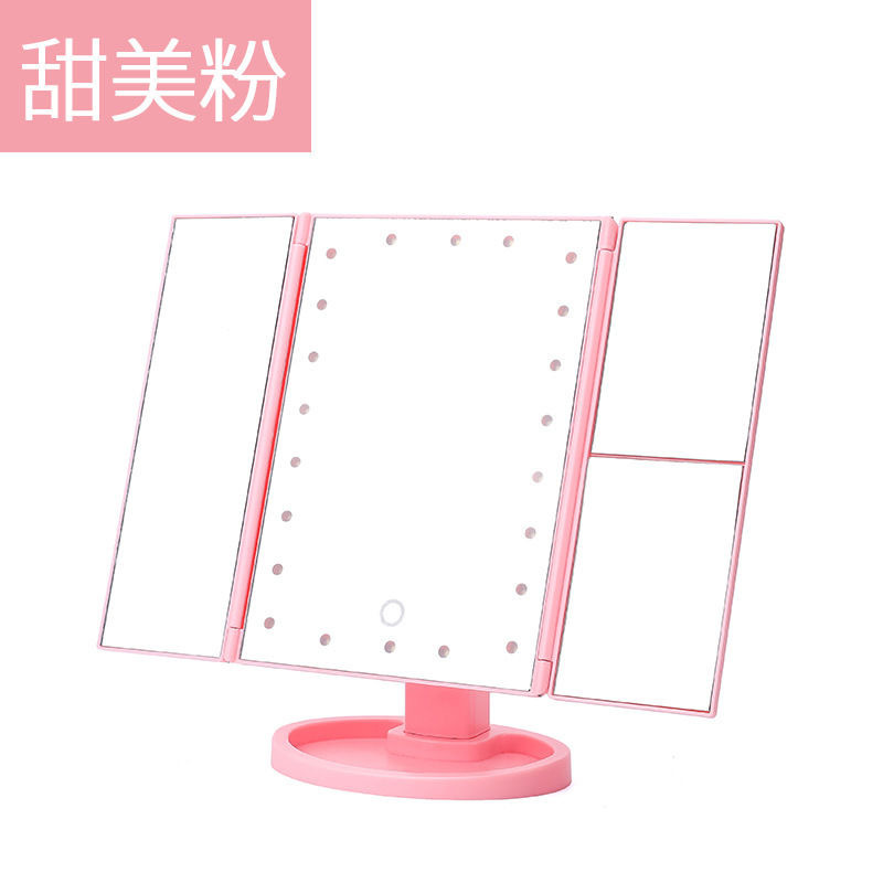 Espejo de escritorio USB triple plegable con 22 lámparas espejo triple plegable LED espejo de maquillaje 2X3X espejo de maquillaje de ampliación