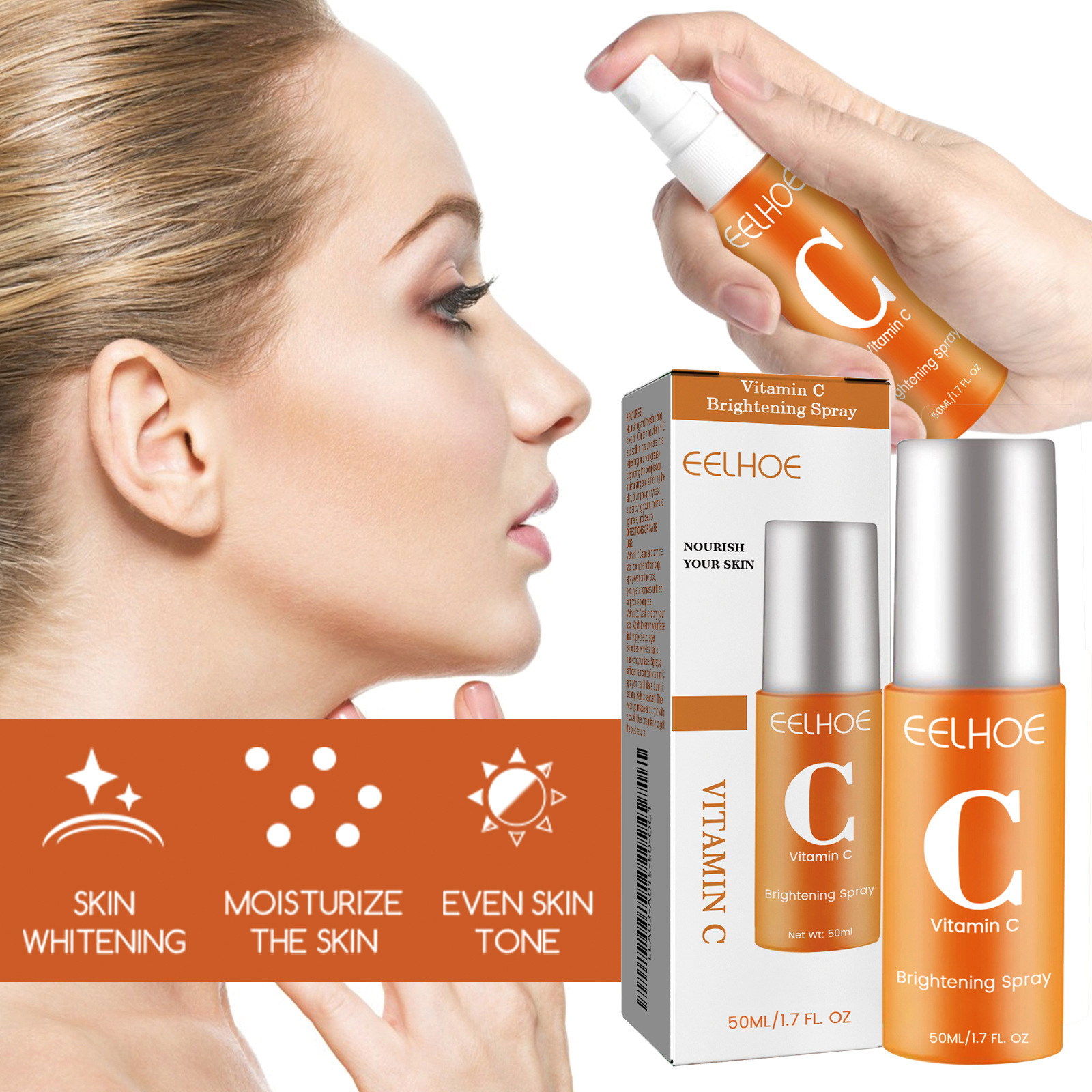 Eelhoe Vitamin C Moisturizing Spray Hydrates and Moisturizes Skin, Fades Acne Spots, Rejuvenates and Whitens Skin Spray