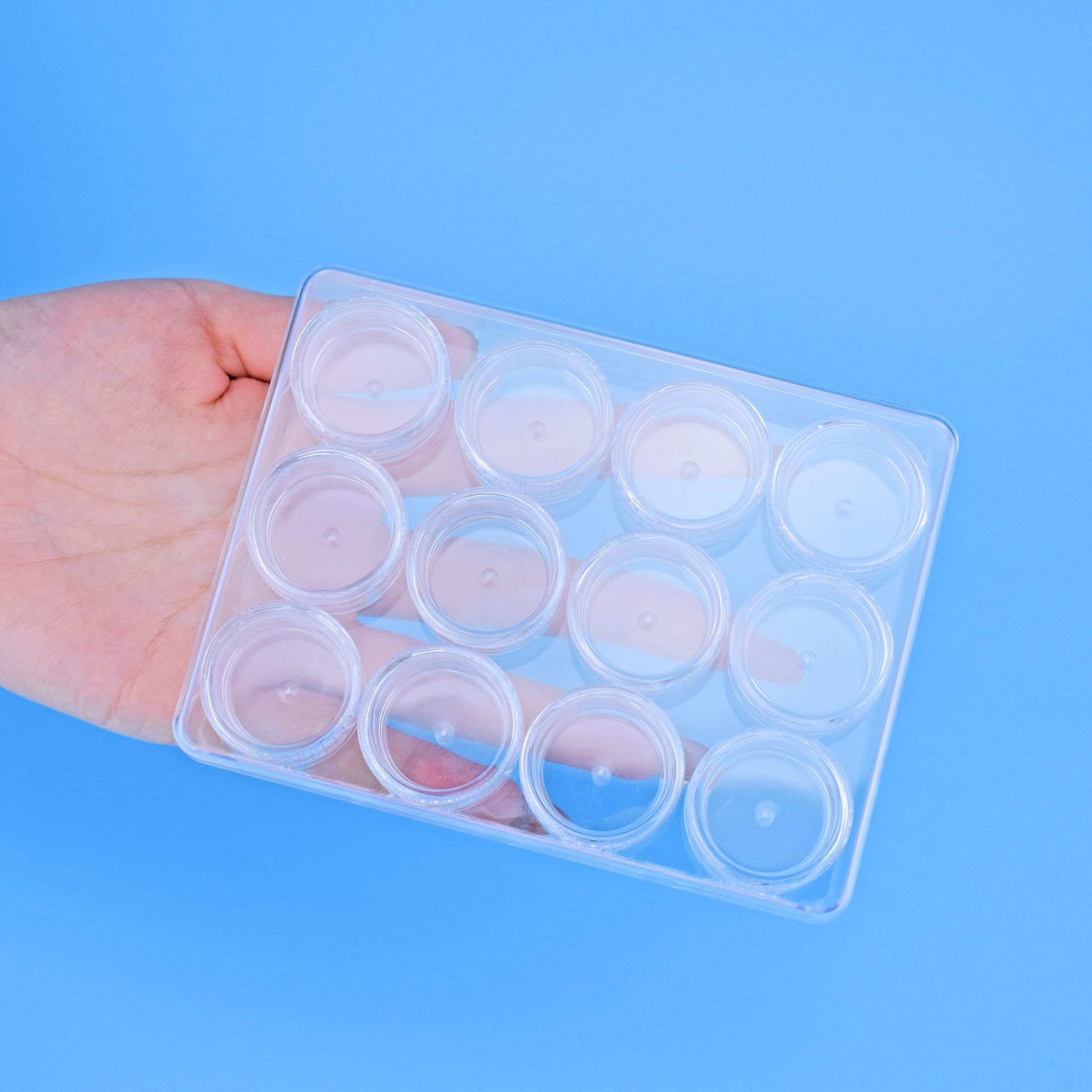 塑料透明盒  多容量 3g 5g 10g 35g 20g圆形ps瓶方形套盒，12只成