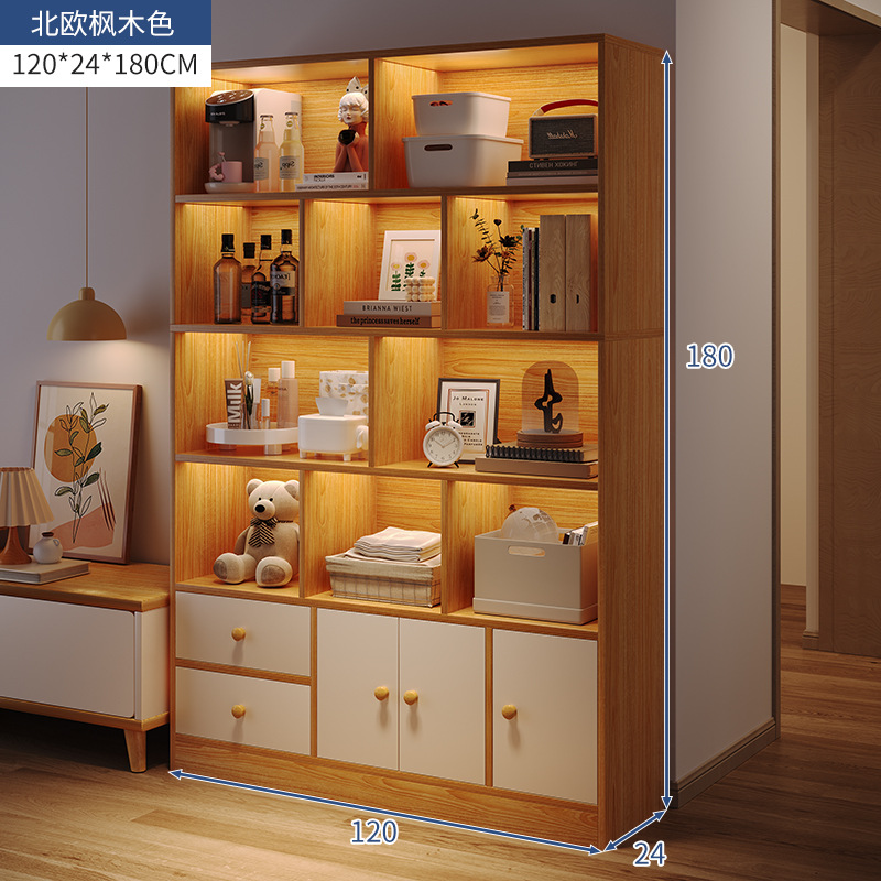 Estante de libro de piso integrado contra la pared almacenamiento y exhibición armario de almacenamiento imitación de madera sólida armario doméstico con puerta de gabinete