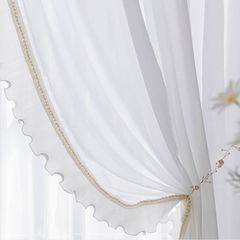 Light luxury curtain lace standing edge white pearl lace window screen decoration wide edge splicing embroidered pillow side single edge velvet