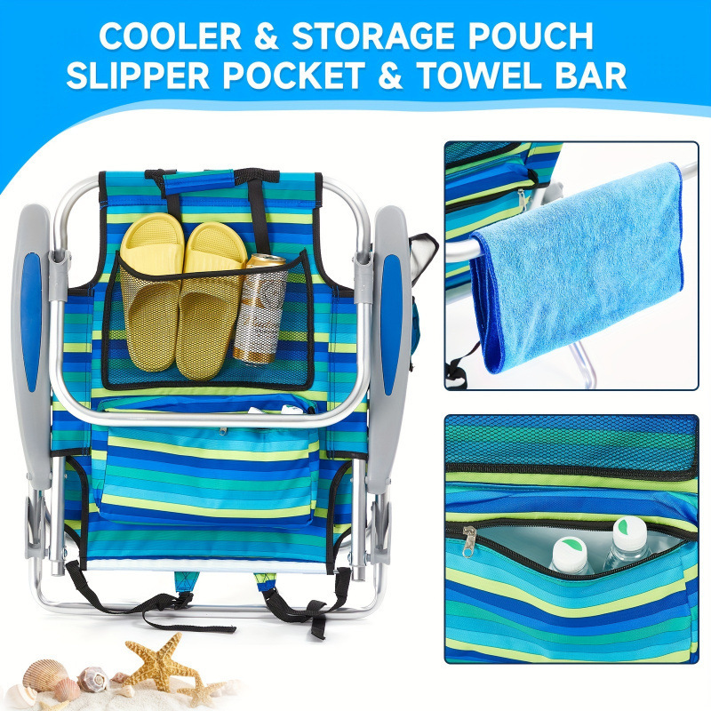 Silla de playa ajustable de altura para acampar de otoño con bolsa de almacenamiento de malla