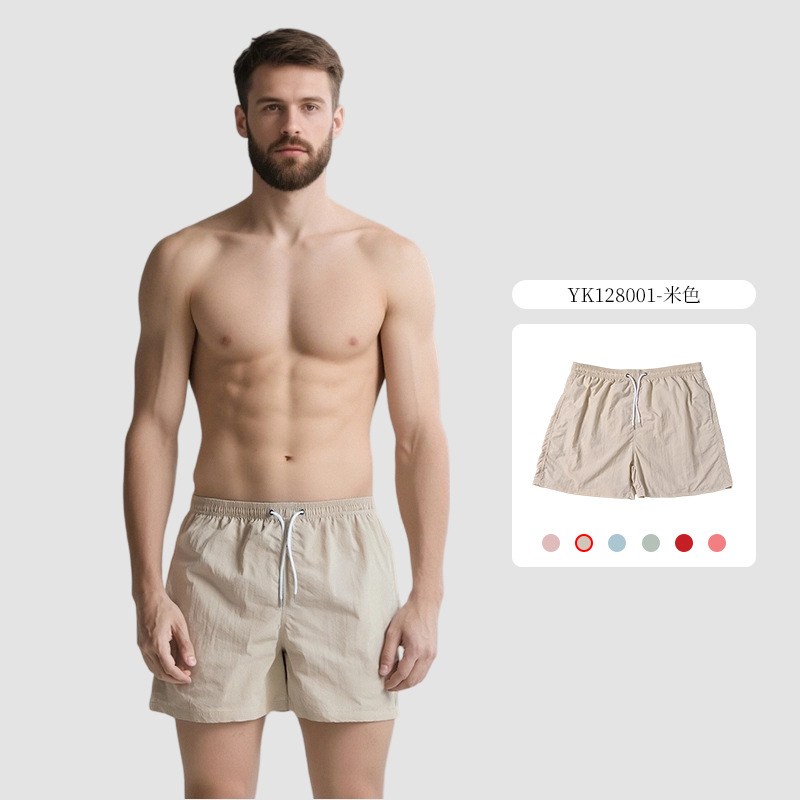 Oma Taslon pantalones cortos de natación transpirables de secado rápido de color sólido de cuatro puntos para hombre forro pantalones de playa deportivos de vacaciones junto al mar