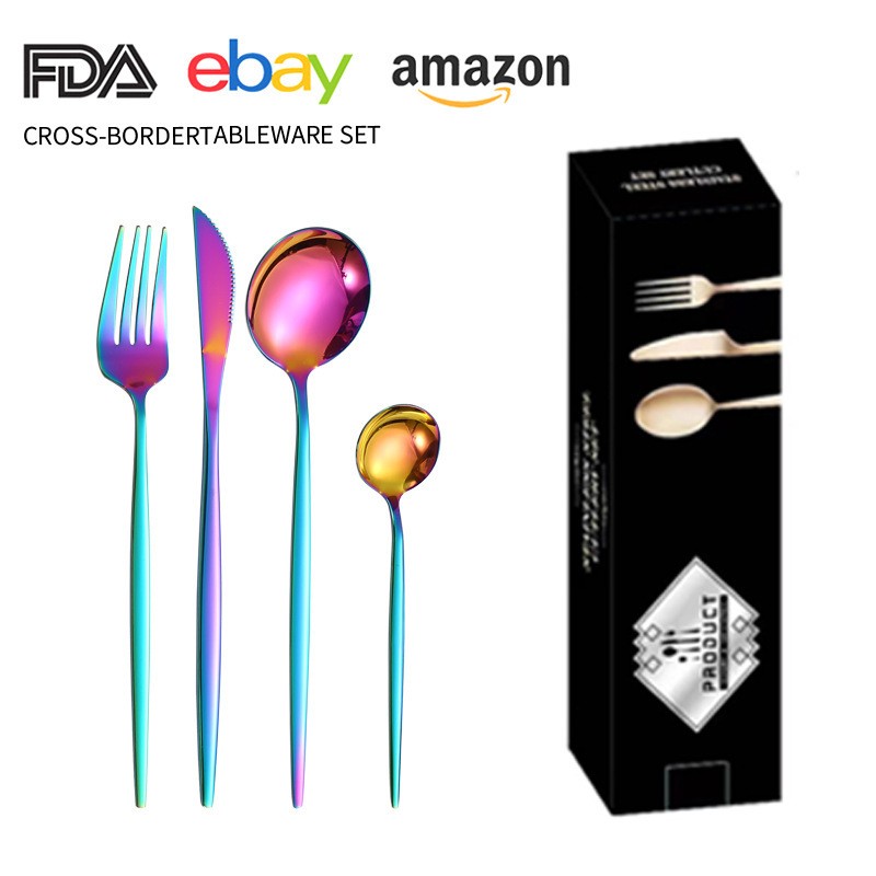 Juego de cuchillo y tenedor de comida occidental portuguesa de acero inoxidable de Amazon transfronterizo Juego de 24 piezas de bistec, cuchillo, tenedor, cuchara, cuchara, juego de cuchara de postre
