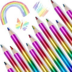 虹の鉛筆の4色の鉛の手描きは色のまぶしい筆の棒の子供を塗ります。