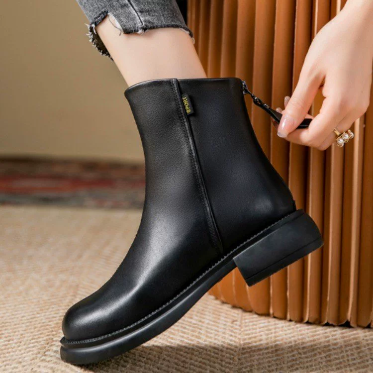 Martin сапоги женский 2024 осень и зима новая корейская мода круглая голова задняя молния средний каблук толстый каблук женские сапоги внешняя торговля