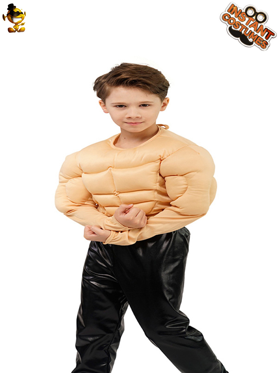 Los hombres del músculo T-shirt juego de roles falso músculo del pecho falso músculo abdominal divertido niño pequeño músculo T-shirt ropa para niños niño image 4