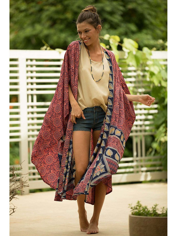 5D129 transfronteriza Amazon cardigan kimono de secado rápido impreso ropa de protección solar vacaciones falda bikini blusa traje de baño para mujeres