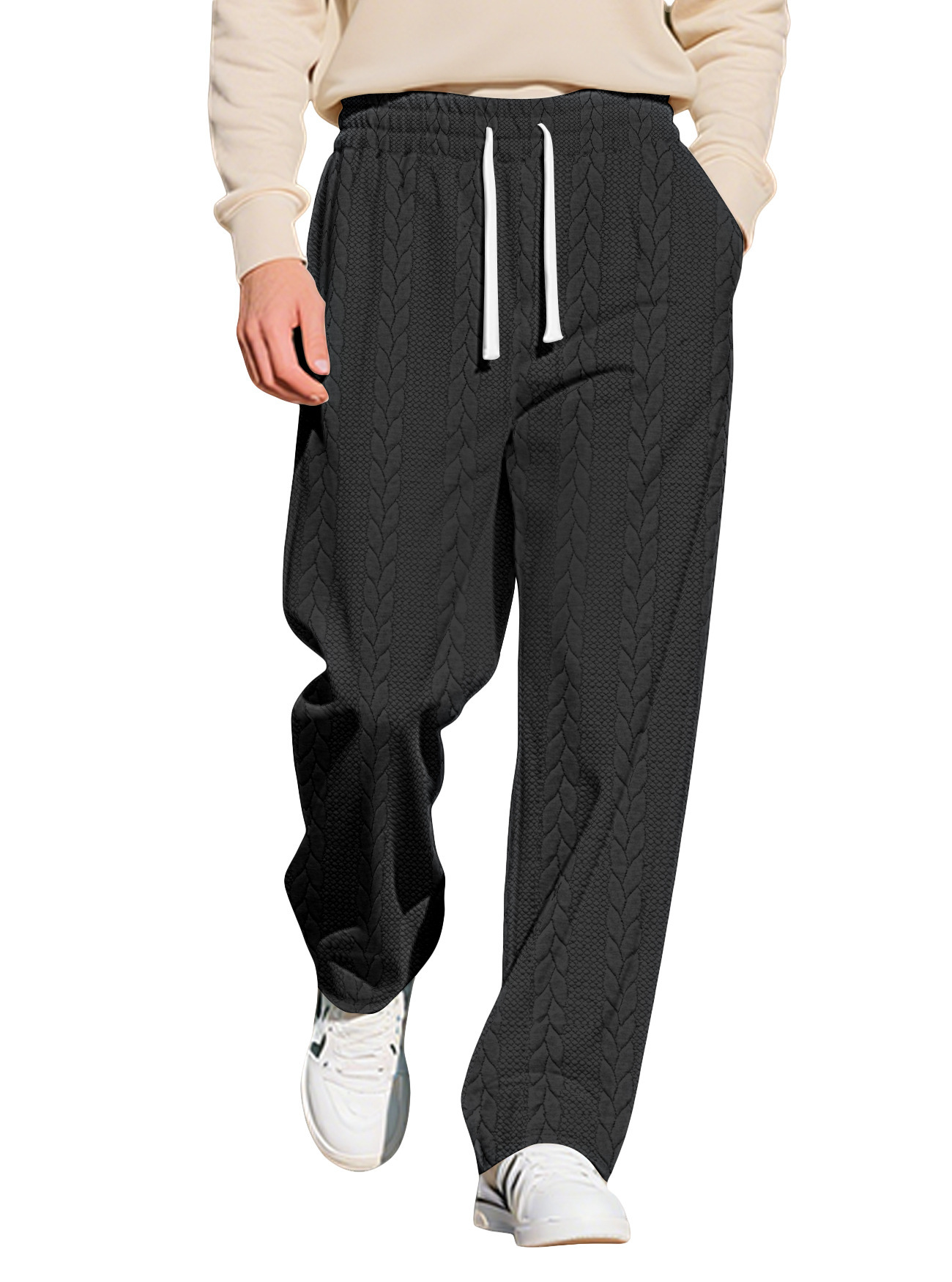 Transfronterizo Amazon nuevo otoño y invierno hombre americano deporte casual de color sólido jacquard gran tamaño pantalones de cuerda para hombre
