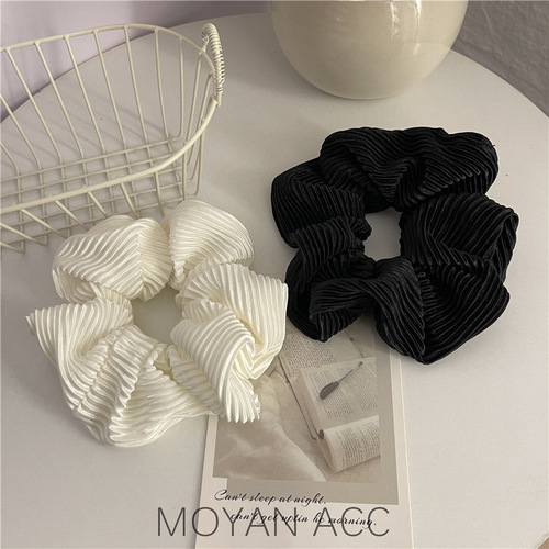 Silky super fairy cream luster large fat hair ring solid color gentle French retro pleated romantic hair accessories for women