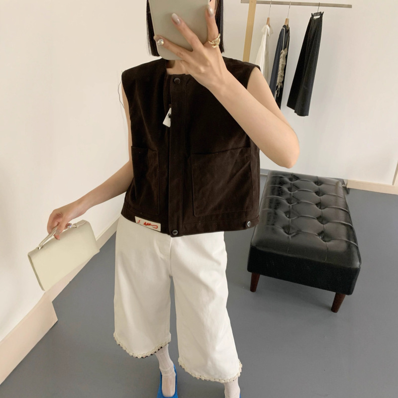 C5807 New Summer Style Jacket with Embroidered Logo on the Chest + Retro Embroidered Logo Casual Cropped Jeans