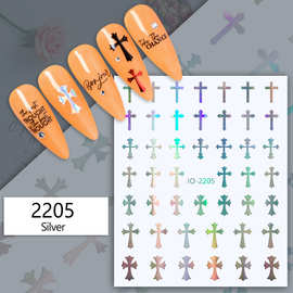 美甲贴纸哥特风十字指甲贴克罗心十二色美甲贴铂金镭射荧光贴纸