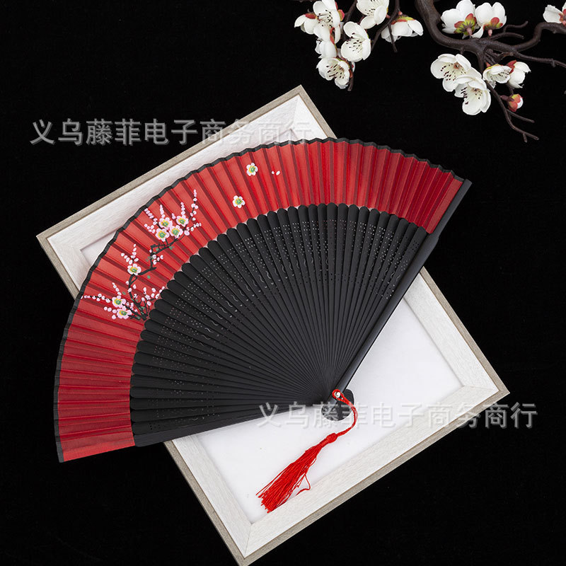 黑色樱花扇子折扇日式风扇女式折叠小扇子夏季复可跳舞蹈扇COS扇