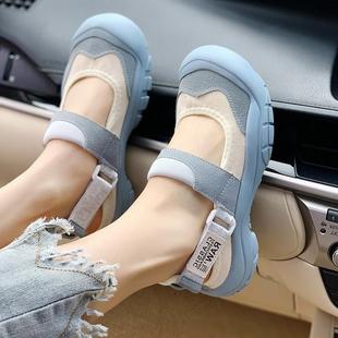 Velcro Ugly Sandals Women's 2025 Summer New Korean Style Thick-Soled Casual Soft-Soled Shallow Mouth Sports Canvas Shoes