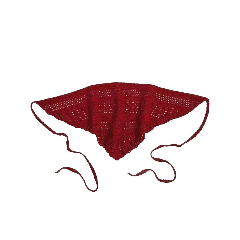 复古红三角系带夏季新镂空设计感花边头巾发带可当装饰屁帘|undefined