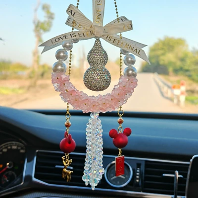 Car hanging — with Diamonds - pink-crystal-lily-of-the-valley-diamond-gourd-mickey